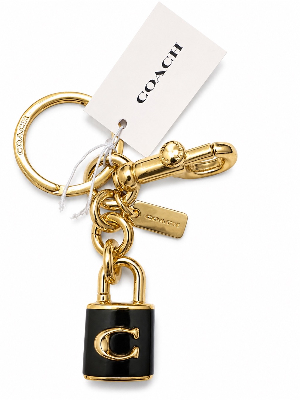 NWT COACH padlock Bag Charm Keychain Black Gold